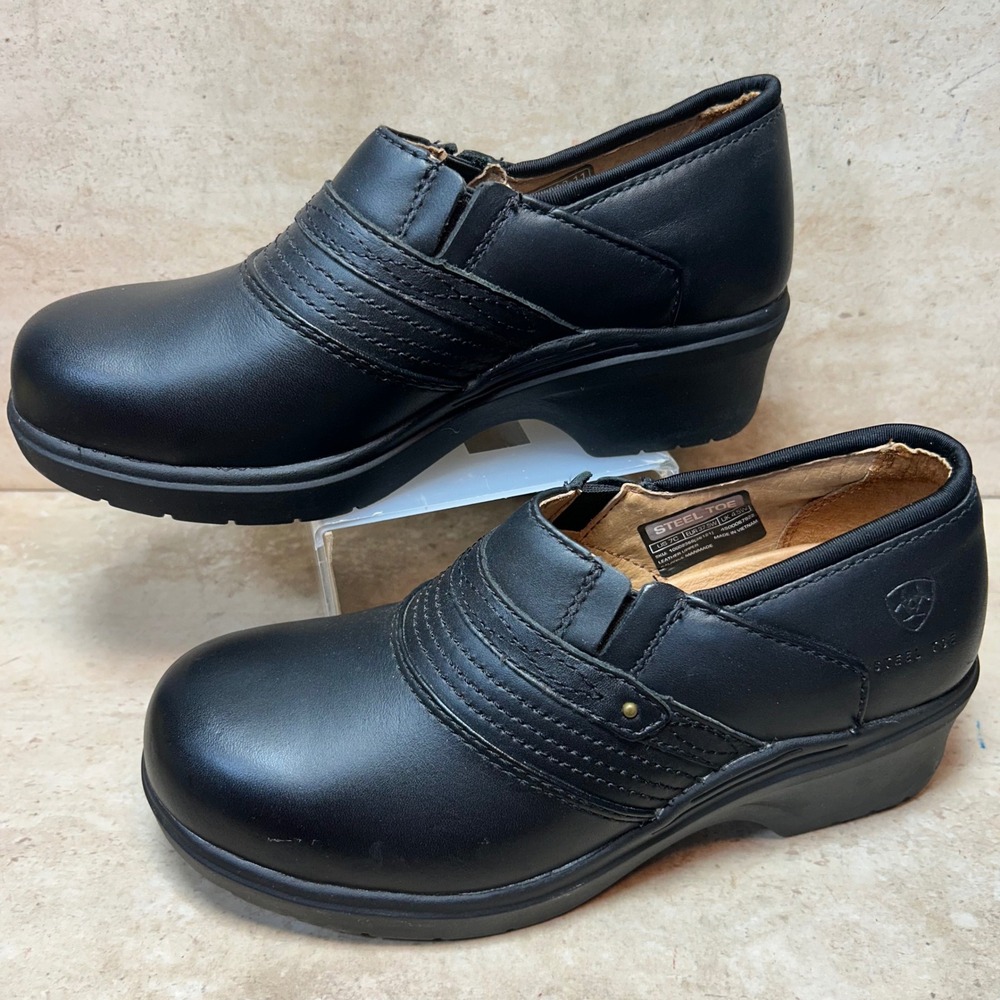 Ariat Safety Clog Womens 7C Black Leather Steel‎ Toe EH Work Shoes 10002368